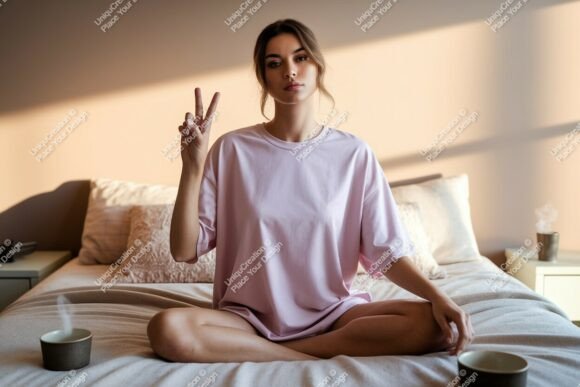 Download Peaceful Woman Peace Sign Bedroom Mockup - Mock Collection