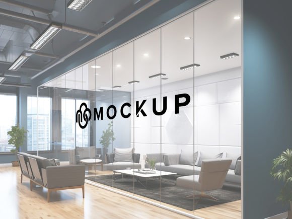 Download Office Glass Partition Wall Logo Mockup - Mock Collection