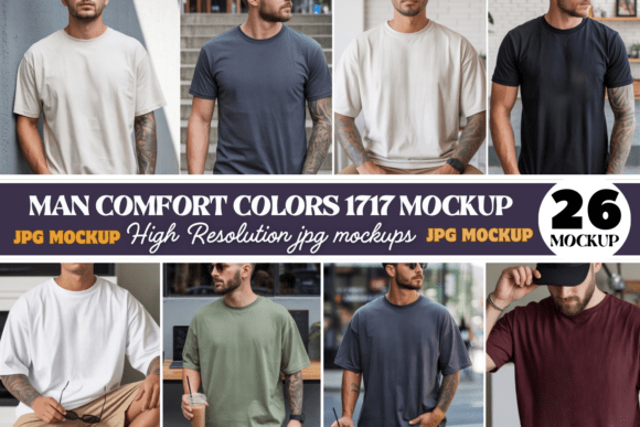 Download Comfort Colors 1717 Man Mockup Bundle - Mock Collection