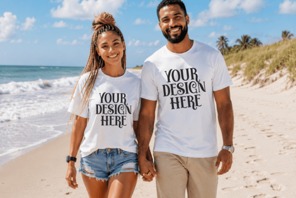 Download Bella Canvas 3001 Beach Couple Mockup - Mock Collection