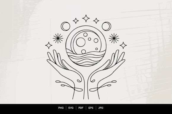 Download Celestial Hands Moon Line Art SVG - Celestial Collection
