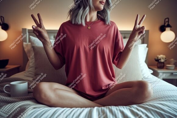 Download Woman Peace Sign Cozy Bedroom Mockup Ima - Mock Collection