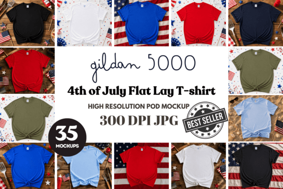 Download Gildan 5000 4th of July Flat Lay Mockups - Mock Collection