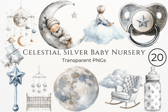 Download Celestial Silver Baby Nursery Clipart - Celestial Collection
