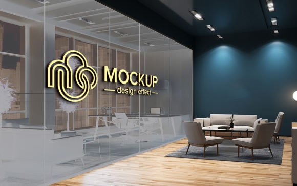 Download 3d Glass Wall Logo Mockup in Office Room - Mock Collection
