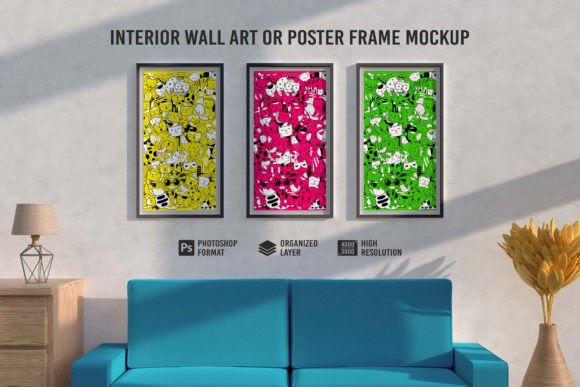 Download Interior Wall Art or Poster Frame Mockup - Mock Collection