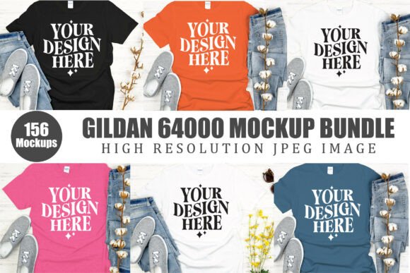 Download Gildan 64000 Tshirt Mockup Bundle - Mock Collection