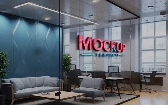 Download Realistic Office Glass Wall Logo Mockup - Mock Collection