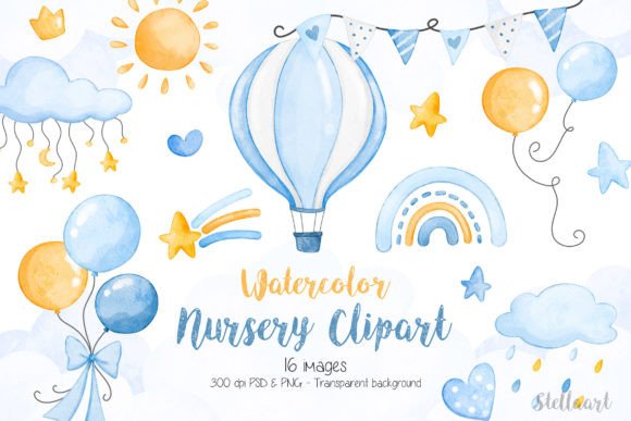 Download Watercolor Nursery Clipart for Baby Boy - Nursery clipart Collection