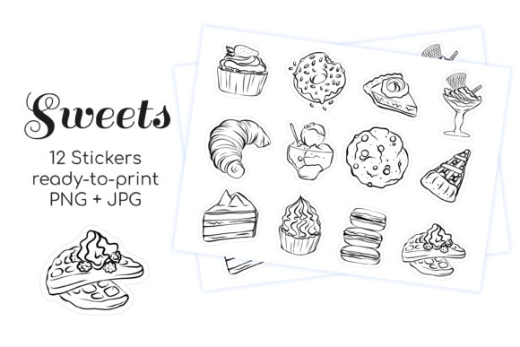 Download Printable Lineart Sweet Dessert Stickers - Sweet Collection