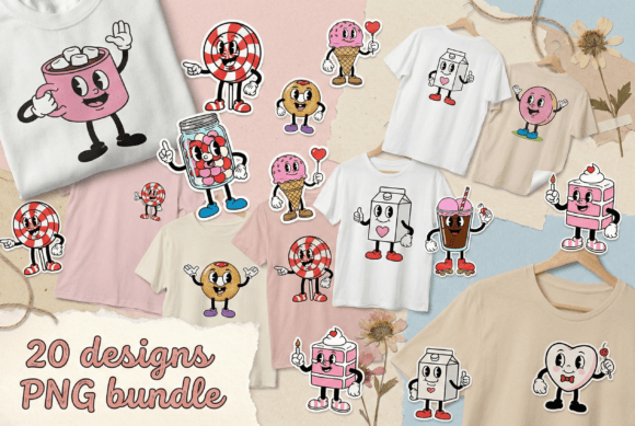 Download Cute Retro Cartoon Sweets PNG Bundle - Sweet Collection