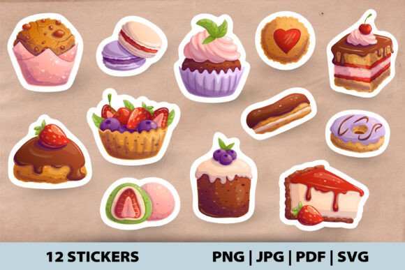 Download Sweet Dessert 12 Stickers - Sweet Collection